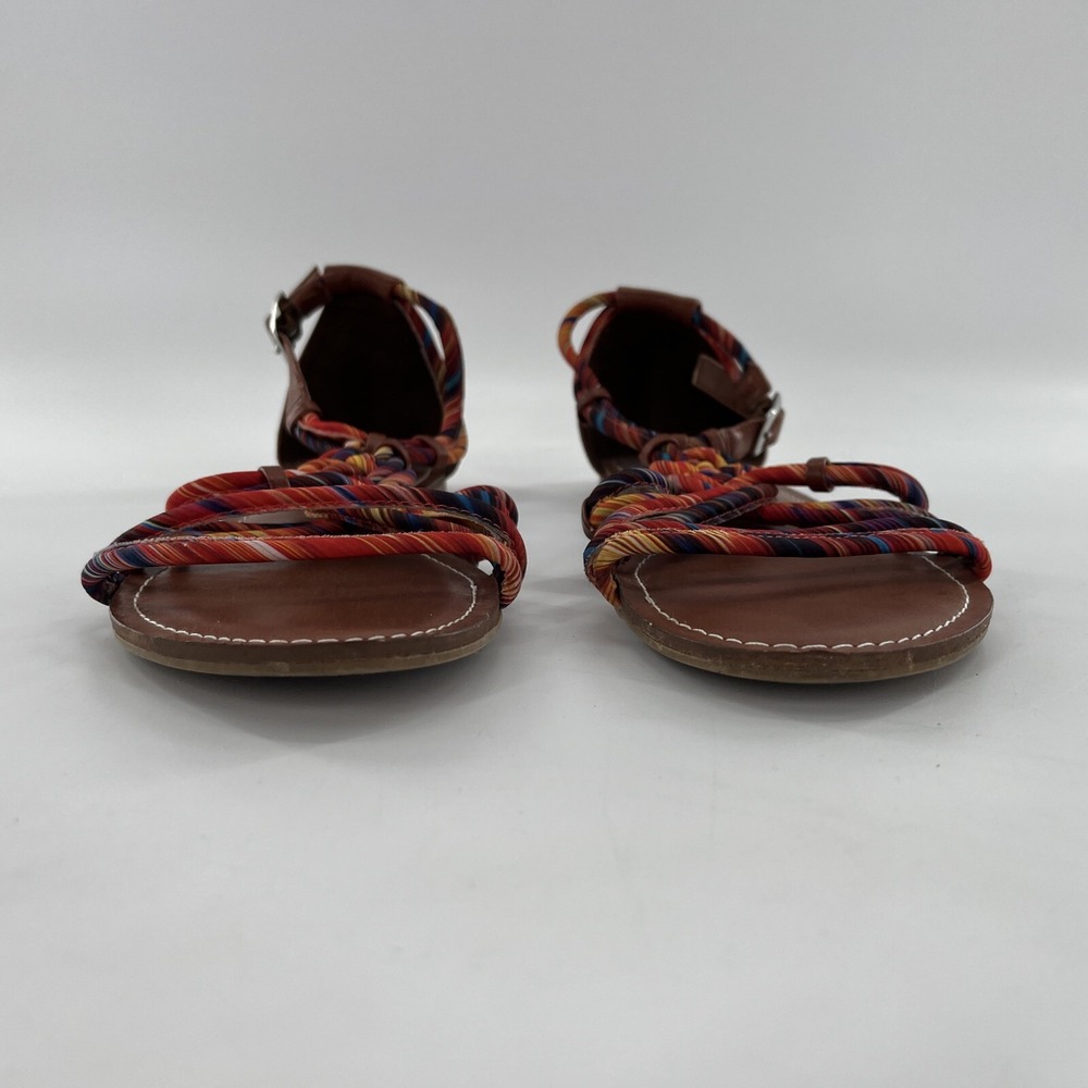 Gladiator T Strappy Sandal Womens 11 M Flat Striped Buckle Braided Fergalicious - Picture 2 of 15